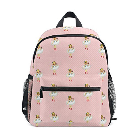 GIOVANIOR Vintage Ballerina Cartoon Ballet Dancer Girl Pink Travel School Backpack for Boys Girls