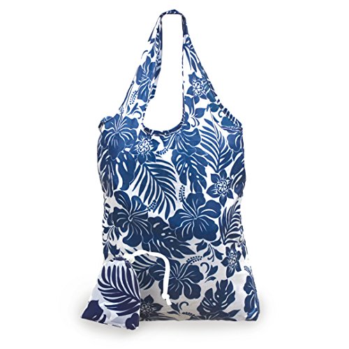 Isle Heritage Foldable Tote Shopping Bag Hibiscus Floral Blue One Size