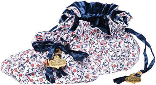 C.R. Gibson Red, White, and Blue Floral Satin Drawstring Travel Jewelry Pouch, 6" W x 4" H