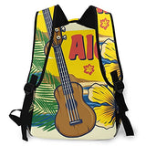 Multi leisure backpack,Aloha Hawaii Ukulele Vintage Style, travel sports School bag for adult youth College Students