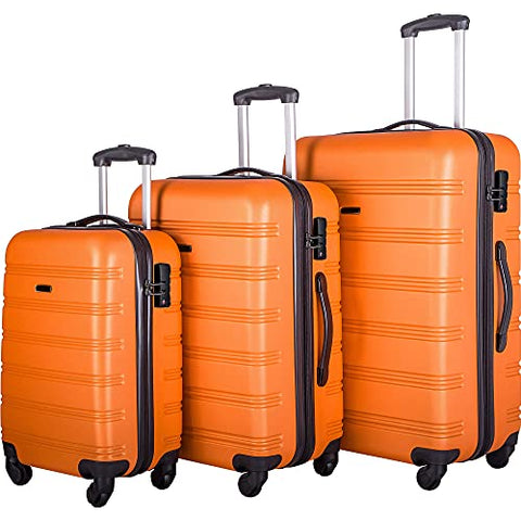 Expandable 3 Piece Luggage Sets Hardside Durable Suitcase with Spinner Wheels TSA Lock, 3 Pcs Carry On Case Travel Home Outdoor School Lightweight Trolley Case ( 20" 24" 28" Orange)