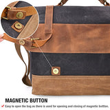 Mens Messenger Bag 15.6 Inch Waterproof Vintage Genuine Leather Waxed Canvas Briefcase Large Satchel Shoulder Bag Rugged Leather Computer Laptop Bag Grey