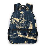 Casual Backpack,Hand Drawn Of Cowboy Riding Horse On A W,Business Daypack Schoolbag For Men Women Teen