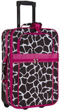 Pink Giraffe Print 20-Inch Expandable Carry On Rolling Luggage