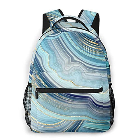 Multi leisure backpack,Stone Agate With Blue And Gold Veins, travel sports School bag for adult youth College Students