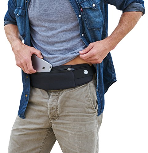Fanny Packs For Women Men, Belt Bag with Headset Hole Key Rope Card Holder,  Fashionable Black Waist Bag with Adjustable Strap for Running Hiking