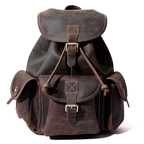 Leather Backpack, Berchirly Vintage Real Leather Travel Backpacks Rucksack School Laptop Camping