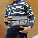 Babama Men Leather Messenger Bag Crossbody Shoulder Purse Briefcases Laptop Satchel Black Gray