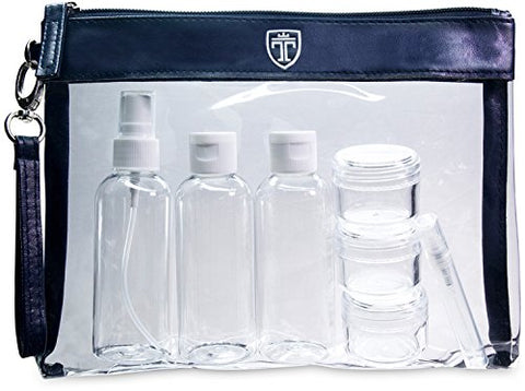 TSA Approved Clear Toiletry Bag with 7 Bottles (max.3.38oz) | Liquid Travel Set | Transparent
