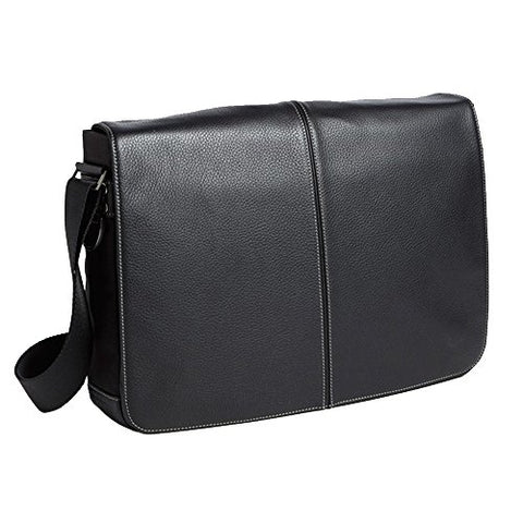 Boconi Tyler Tumbled Slim Mailbag Messenger (Black with Khaki)