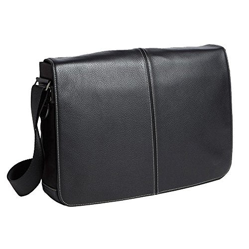 Boconi Tyler Tumbled Slim Mailbag Messenger (Black with Khaki)