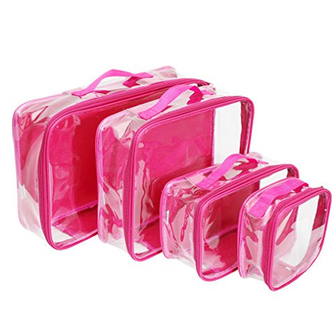 Clear Packing Cubes set of 4/Packs 7-10 Days of Clothes/Premium PVC Plastic Storage Cube (Pink)