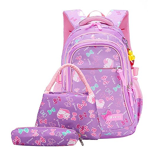 Fanci 3Pcs Bowknot Cat Prints Elementary Girls School Bookbag Rucksack for Primary Girls School