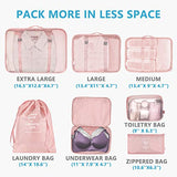 Packing Cubes 7 Set Lightweight Travel Luggage Organizers with Laundry Bag or Toiletry Bag (PINK)