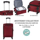 Travelers Club Monterey Softside Spinner Luggage, Red, Carry-On 18-Inch