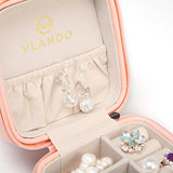 Vlando Small Faux Leather Travel Jewelry Box Organizer Display Storage Case for Rings Earrings Necklace (Pink)