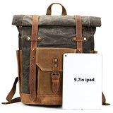 Mwatcher Waterproof Waxed Canvas Leather Backpack College Weekend Travel Rucksack 15in laptops