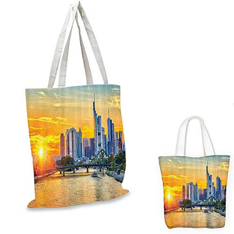 Wanderlust Decor canvas messenger bag Frankfurt at Sunset Landmark Skyscraper Vibrant Colors