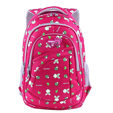 ABage Girl's Student Backpack Casual Patterned Lightweight Travel School Backpack, Rose Red