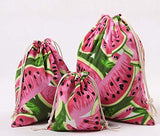 Set Of 3 Practical Travel Sports Storage Drawstring Bags Canvas Watermelon