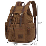 KAUKKO Retro Canvas Schoolbag Casual Satchel Backpack Multi-Functional Rucksack (Khaki)