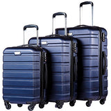 Coolife Luggage 3 Piece Set Suitcase Spinner Hardshell Lightweight (Navy2)
