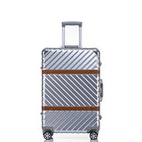 Checked Luggage, Aluminum Frame Hardside Fashion Suitcase with Detachable Spinner Wheels 28 Inch Silver