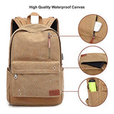 Canvas Laptop Backpack, Waterproof School Backpack With USB Charging Port For Men Women, Vintage Anti-theft Travel Daypack College Student Rucksack Fits up to 15.6 inch Computer(Brown)