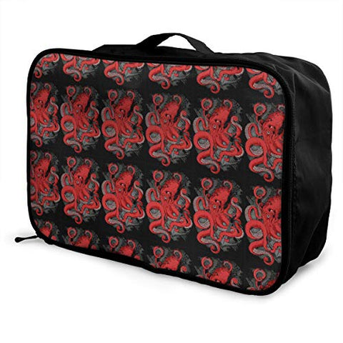 Travel Lightweight Waterproof Foldable Storage Carry Luggage Duffle Tote Bag - Red Octopus Nautical