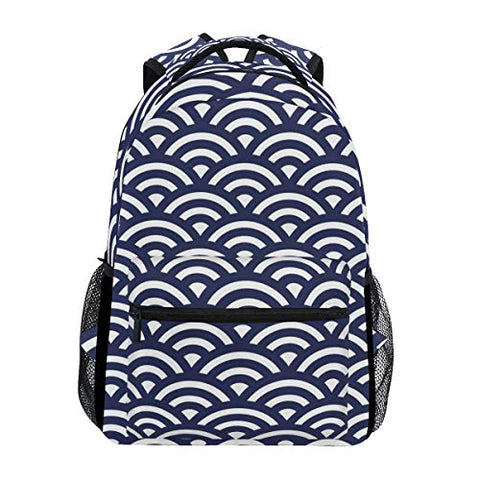 Stylish Retro Japanese Waves Backpack- Lightweight School College Travel Bags, ChunBB 16" x 11.5" x 8"