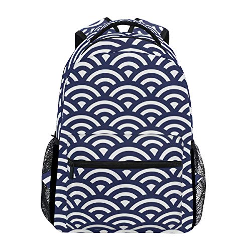 Stylish Retro Japanese Waves Backpack- Lightweight School College Travel Bags, ChunBB 16" x 11.5" x 8"