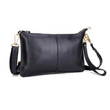 Sealinf Women'S Cowhide Leather Clutch Handbag Small Shoulder Bag Purse (Black)