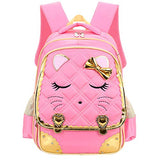Efree Cute Cat Face Bow Diamond Bling Waterproof Pink School Backpack Girls Book Bag (Large, Pink Set)