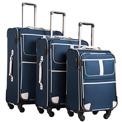 Coolife Luggage 3 Piece Set Suitcase With Tsa Lock Pinner Softshell 20In24In28In (Navy.)
