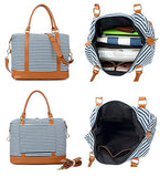 Women Ladies Canvas Weekender Bag Overnight Carry-On Tote Duffel In Trolley Handle (Blue Stripe)