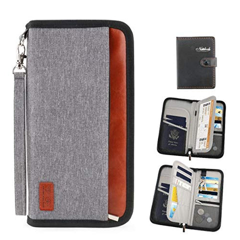 Idefair Travel Wallet Family Passport Holder,RFID Blocking Waterproof Document Organizer Case for Passports, ID Cards, Credit Cards, Flight Tickets, Money and Other Travel Accessories (Gray)