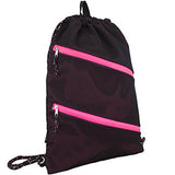 Fuel Dual Zip Sporty Cinch Sling with Durable Chord Straps, Black Mesh/Pink Underlay