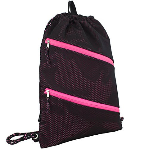 Fuel Dual Zip Sporty Cinch Sling with Durable Chord Straps, Black Mesh/Pink Underlay