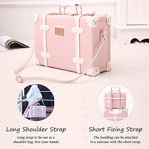 UNITravel 3 Piece Vintage Suitcase Set, 26 Handmade Women Travel Luggage with 12 Handbag, Hardside Faux Leather Retro Carry on Spinner Trunk with