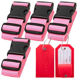 BlueCosto 4x Pink Luggage Straps Belts + 2x Red Suitcase Tags Labels