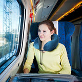 HOMIEE Travel Pillow, Neck Support Memory Foam Cushion Essentials with Sleep Mask, Earplugs -Build in Pouch and Extra Pocket, Ideal for Travelling and Flights