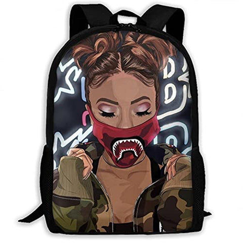 NiYoung Climbing Picnic Running Backpack Daypack Durable Polyester Anti-Theft Multipurpose Rucksack Large Capacity Bookbag, Anime Bapes Camo Shark Teeth Art
