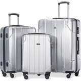 Merax 3 Piece P.E.T Luggage Set Eco-Friendly Light Weight Spinner Suitcase(Silver)