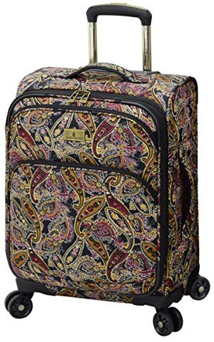 London Fog Cranford 20" Expandable Carry-on Spinner, Black Gold Plum Paisley