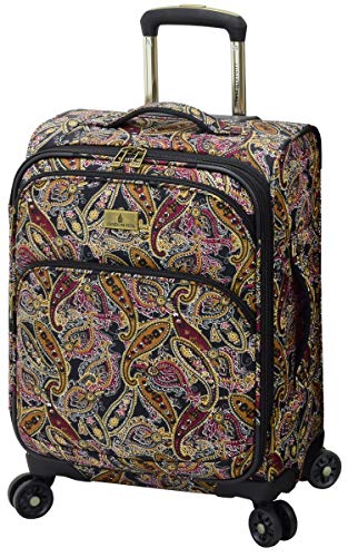 London Fog Cranford 20" Expandable Carry-on Spinner, Black Gold Plum Paisley