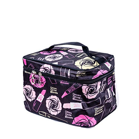 P-SOTER Travel Toiletry Makeup Wash Bag for Cosmetics and Grooming Kit -Black Flower