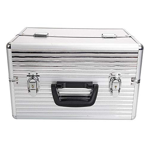 GHP 13.78"x8.66"x9.84" Silver Aluminum Cosmetics Makeup Storage Case with 2 Keys