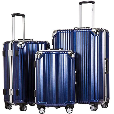 Coolife Luggage Aluminium Frame Suitcase 3 Piece Set With Tsa Lock 100%Pc