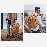 Modoker Mens Canvas Vintage Backpack for Men, Travel Laptop Backpack Fits 17/15.6 Inch Computer & Tablet, Large Bookbag Rucksack Backpack with USB Charging Port, Brown
