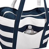 DALIX Premium Beach Bags Striped Navy Blue Zippered Tote Bag Monogrammed W